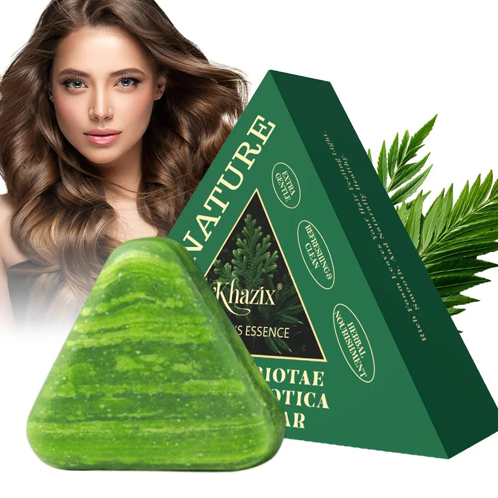 Green Triangle Soap Shampoo Bar with Usman Grass - Natural Cypress Leaf Solid Shampoo Bar for Natural Herbal Hair Care, Calming