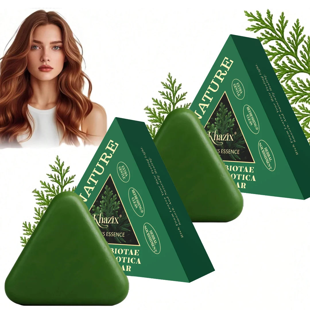 Green Triangle Soap Shampoo Bar with Usman Grass - Natural Cypress Leaf Solid Shampoo Bar for Natural Herbal Hair Care, Calming