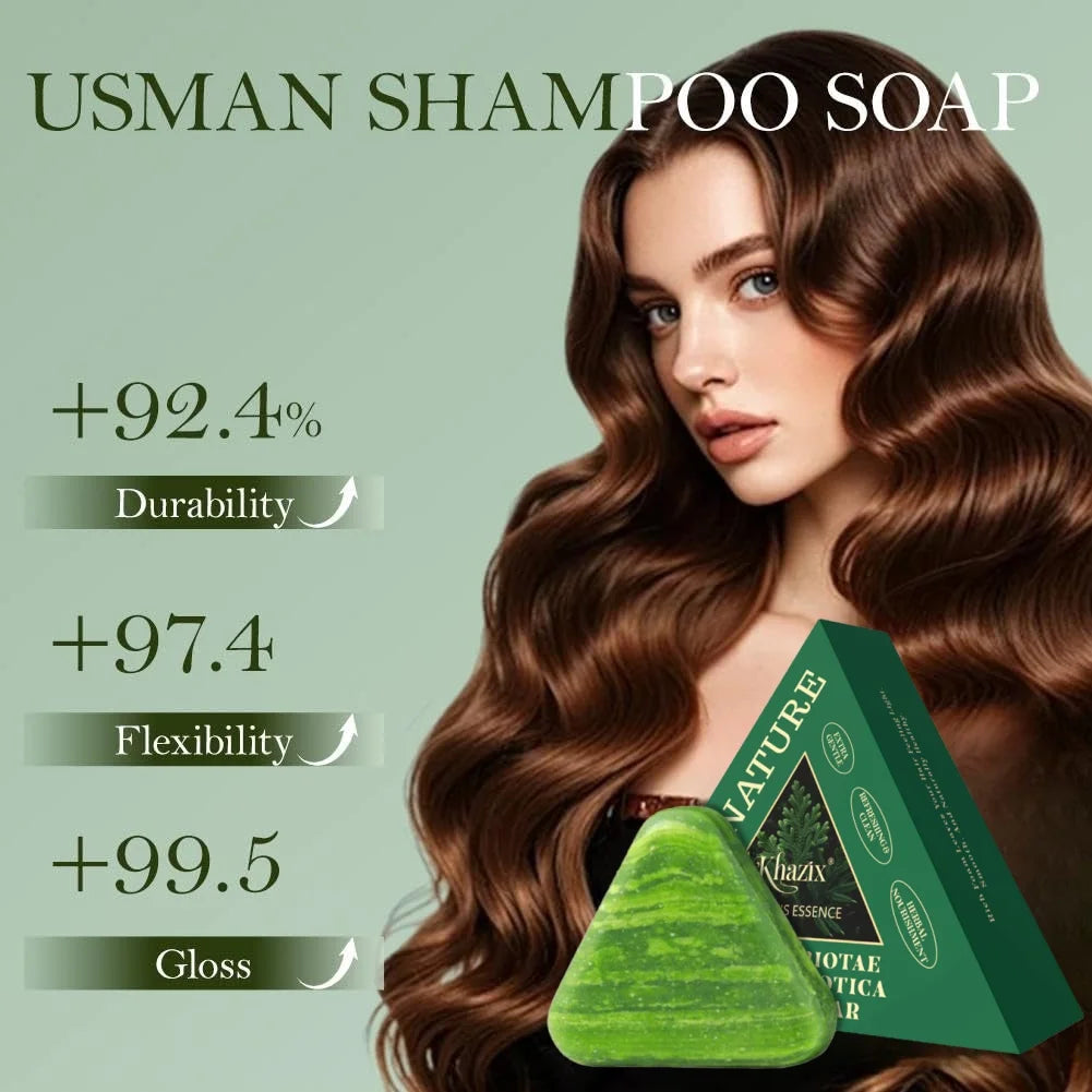 Green Triangle Soap Shampoo Bar with Usman Grass - Natural Cypress Leaf Solid Shampoo Bar for Natural Herbal Hair Care, Calming